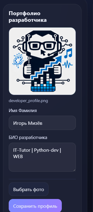 Developer profile panel